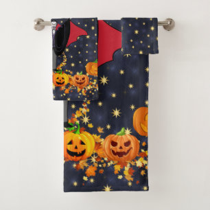 Halloween Vampire Ghost Pumpkins Personalise Bath Towel Set