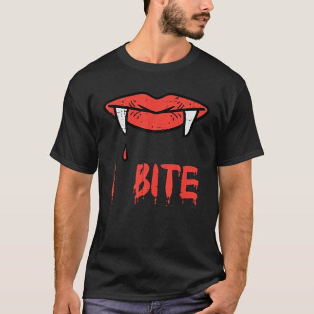 Halloween Vampire Lips I Bite Fangs Costume Women T-Shirt (Front)