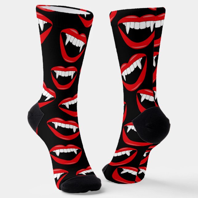 Halloween Vampire Mouth and Fangs Horror Pattern Socks (Angled)