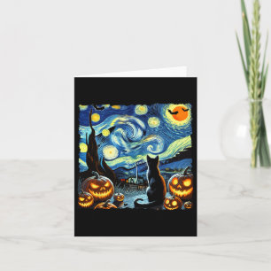 Halloween Van Gogh Starry Night Black Cat Card