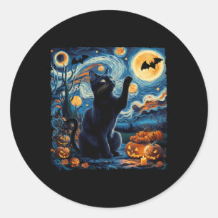 Halloween Van Gogh' Starry Night Black Cat Pumpkin Classic Round Sticker