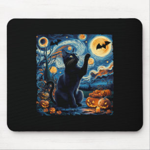 Halloween Van Gogh' Starry Night Black Cat Pumpkin Mouse Mat