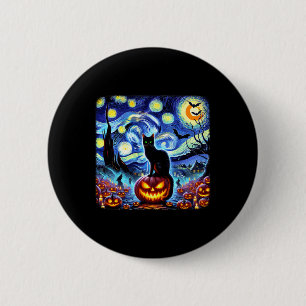 Halloween Van Gogh Starry Night Black Cat Pumpkins 6 Cm Round Badge