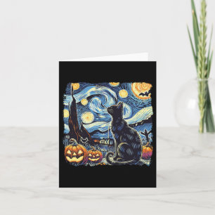 Halloween Van Gogh Starry Night Black Cat Pumpkins Card