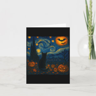 Halloween Van Gogh Starry Night Black Cat Pumpkins Card