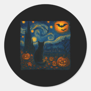 Halloween Van Gogh Starry Night Black Cat Pumpkins Classic Round Sticker