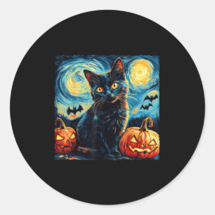 Halloween Van Gogh Starry Night Black Cat Pumpkins Classic Round Sticker