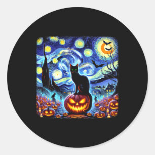 Halloween Van Gogh Starry Night Black Cat Pumpkins Classic Round Sticker