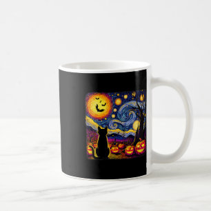 Halloween Van Gogh Starry Night Black Cat Pumpkins Coffee Mug