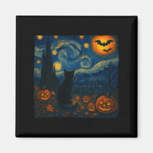 Halloween Van Gogh Starry Night Black Cat Pumpkins Magnet