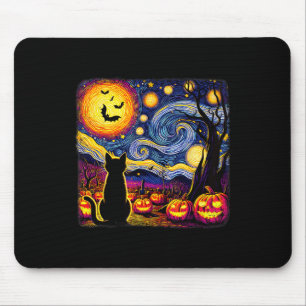 Halloween Van Gogh Starry Night Black Cat Pumpkins Mouse Mat