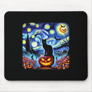 Halloween Van Gogh Starry Night Black Cat Pumpkins Mouse Mat