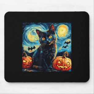 Halloween Van Gogh Starry Night Black Cat Pumpkins Mouse Mat