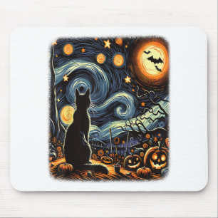Halloween Van Gogh Starry Night Black Cat Pumpkins Mouse Mat