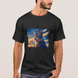 Halloween Van Gogh Starry Night Black Cat T Shirt