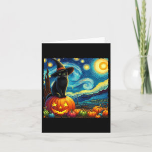 Halloween Van Gogh Starry Night Black Cat Witch Ha Card
