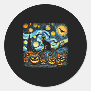 Halloween Van Gogh Starry Night Pumpkin Black Cat Classic Round Sticker
