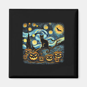 Halloween Van Gogh Starry Night Pumpkin Black Cat Magnet