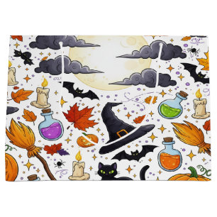 Halloween Vector Art Witches Black Cats Pumpkins  Large Gift Bag
