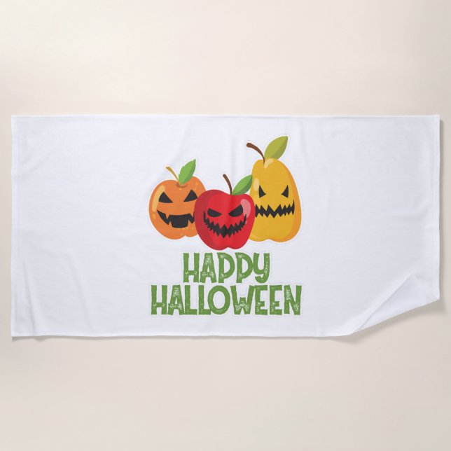 Halloween Vegan Happy Halloween Pumpkin Vegetarian Beach Towel (Front)