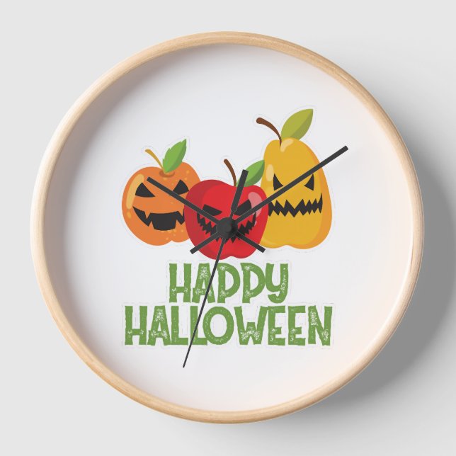 Halloween Vegan Happy Halloween Pumpkin Vegetarian Clock (Front)