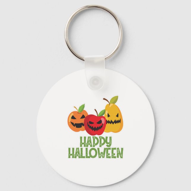 Halloween Vegan Happy Halloween Pumpkin Vegetarian Key Ring (Front)