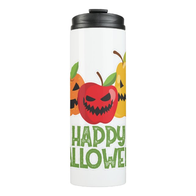 Halloween Vegan Happy Halloween Pumpkin Vegetarian Thermal Tumbler (Front)