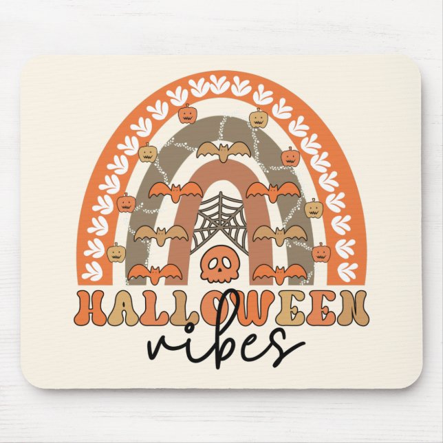 Halloween Vibes Boho Rainbow Fall Halloween Mouse Mat (Front)
