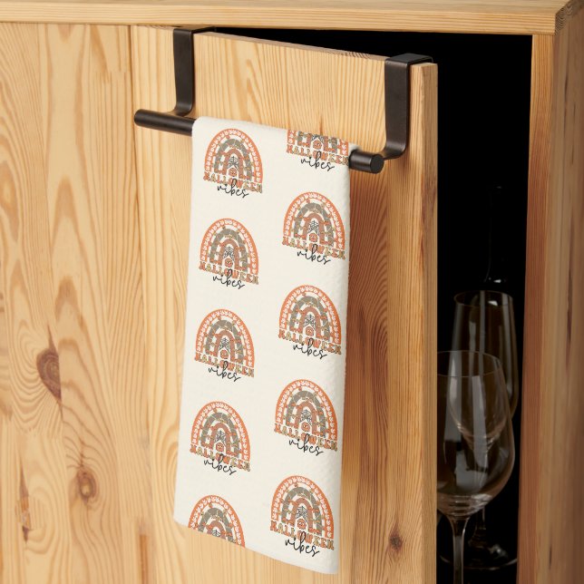 Halloween Vibes Boho Rainbow Fall Halloween Tea Towel (Thirds Fold)