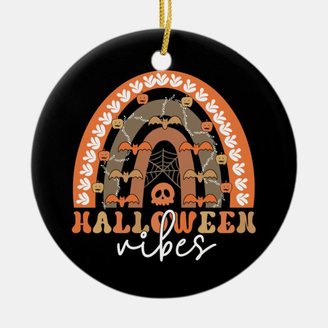 Halloween Vibes Boho Rainbow Fall Spooky Ceramic Tree Decoration (Front)