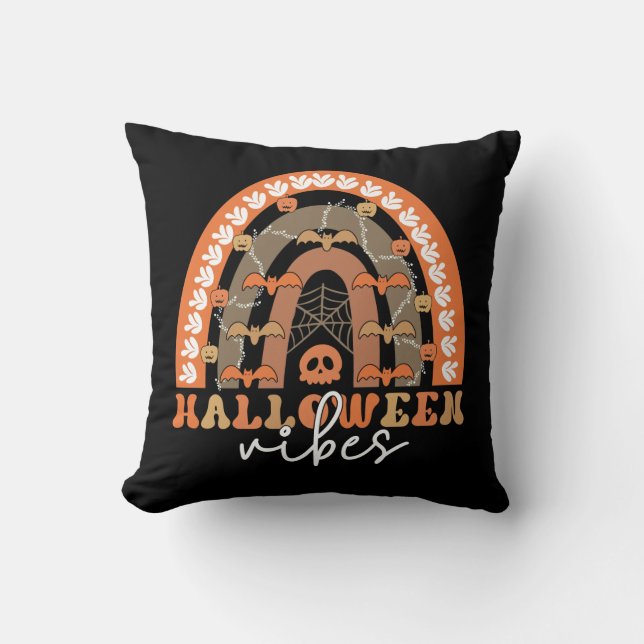 Halloween Vibes Boho Rainbow Fall Spooky Cushion (Front)
