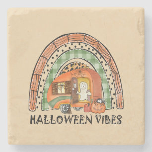 Halloween Vibes – Orange Rainbow Stone Coaster