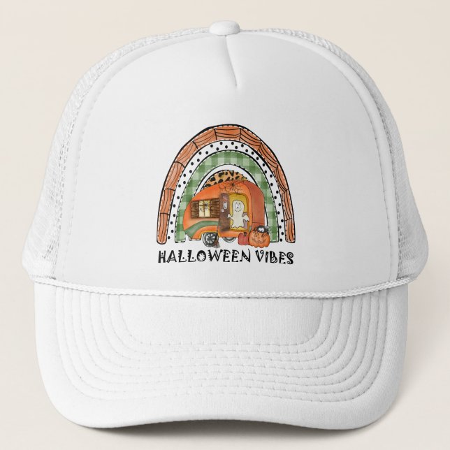Halloween Vibes – Orange Rainbow Trucker Hat (Front)