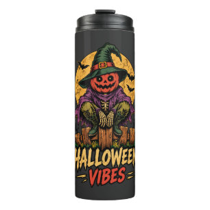  Halloween Vibes Pumpkin Scarecrow Witch Hat Vinta Thermal Tumbler