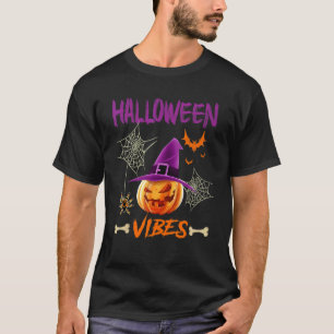 Halloween Vibes Scary Pumpkin Wearing Witch's Hat T-Shirt