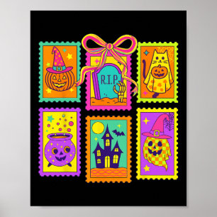 Halloween Vibes Stamps Coquette Bow Pumpkin Witch Poster