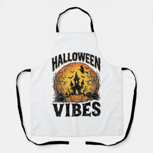 Halloween Vibes Vintage Haunted Moon Shirt Design_ Apron