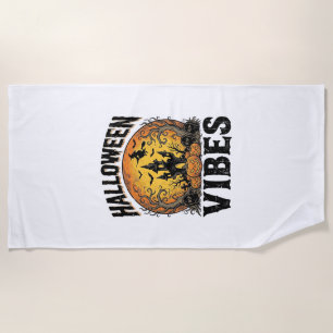 Halloween Vibes Vintage Haunted Moon Shirt Design_ Beach Towel