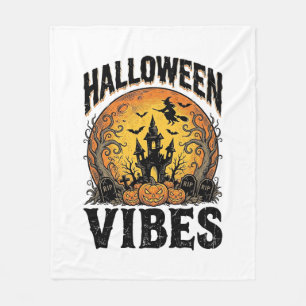 Halloween Vibes Vintage Haunted Moon Shirt Design_ Fleece Blanket