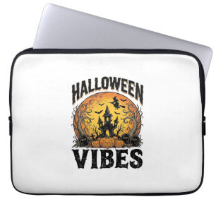 Halloween Vibes Vintage Haunted Moon Shirt Design_ Laptop Sleeve