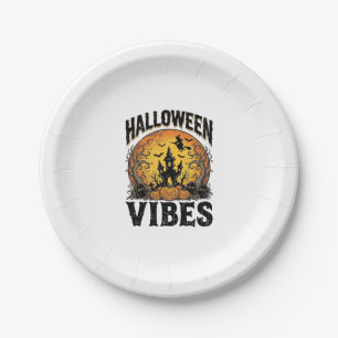 Halloween Vibes Vintage Haunted Moon Shirt Design_ Paper Plate