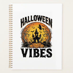 Halloween Vibes Vintage Haunted Moon Shirt Design_ Planner
