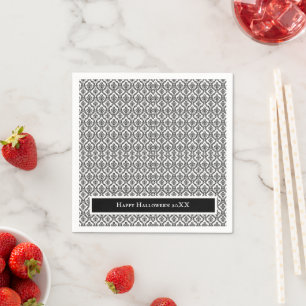 Halloween Victorian Damask Brocade Black on White  Napkin