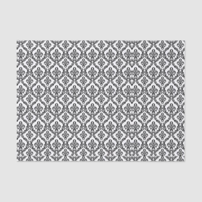Halloween Victorian Damask Brocade Black on White Tissue Paper (Front)
