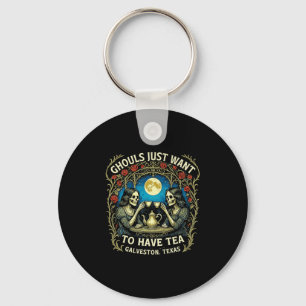 Halloween Victorian Ghostly Skeleton Ladies Drinki Key Ring
