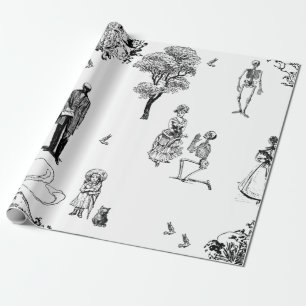 halloween victorian skeleton toile skull wrapping paper
