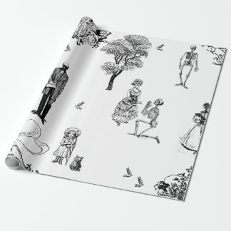 halloween victorian skeleton toile skull wrapping paper