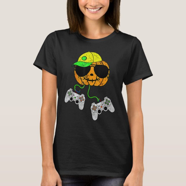 Halloween Video Game Controller Pumpkin  Gamer Cos T-Shirt (Front)