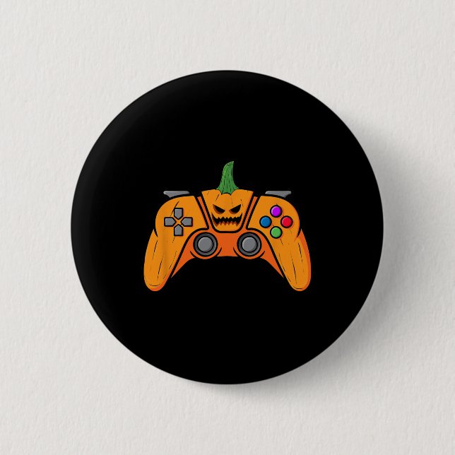 Halloween Video Game Controller With Pumpkin Face  6 Cm Round Badge (Front)