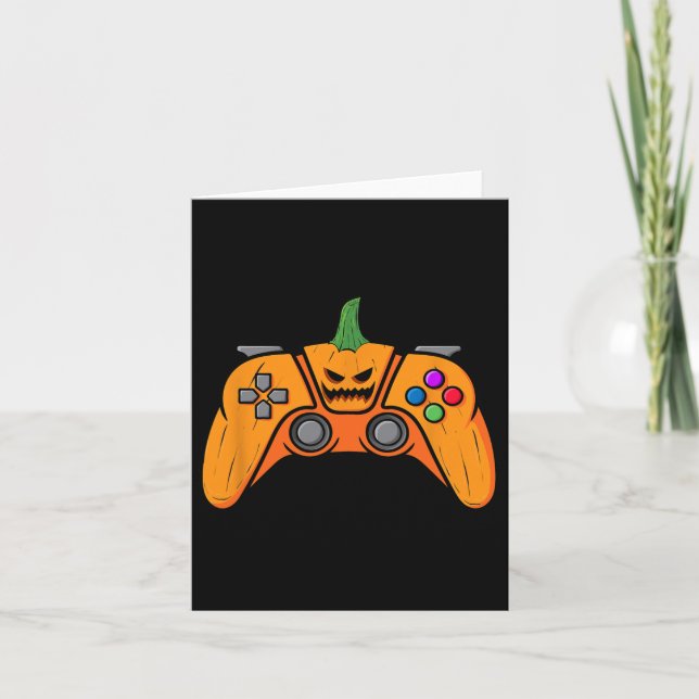 Halloween Video Game Controller With Pumpkin Face  Card (Front)